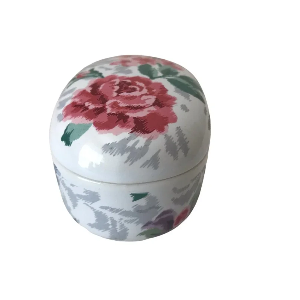 Kimiko Ikeda Japan Otagiri Miniature Porcelain Oval Trinket Box Victorian Rose